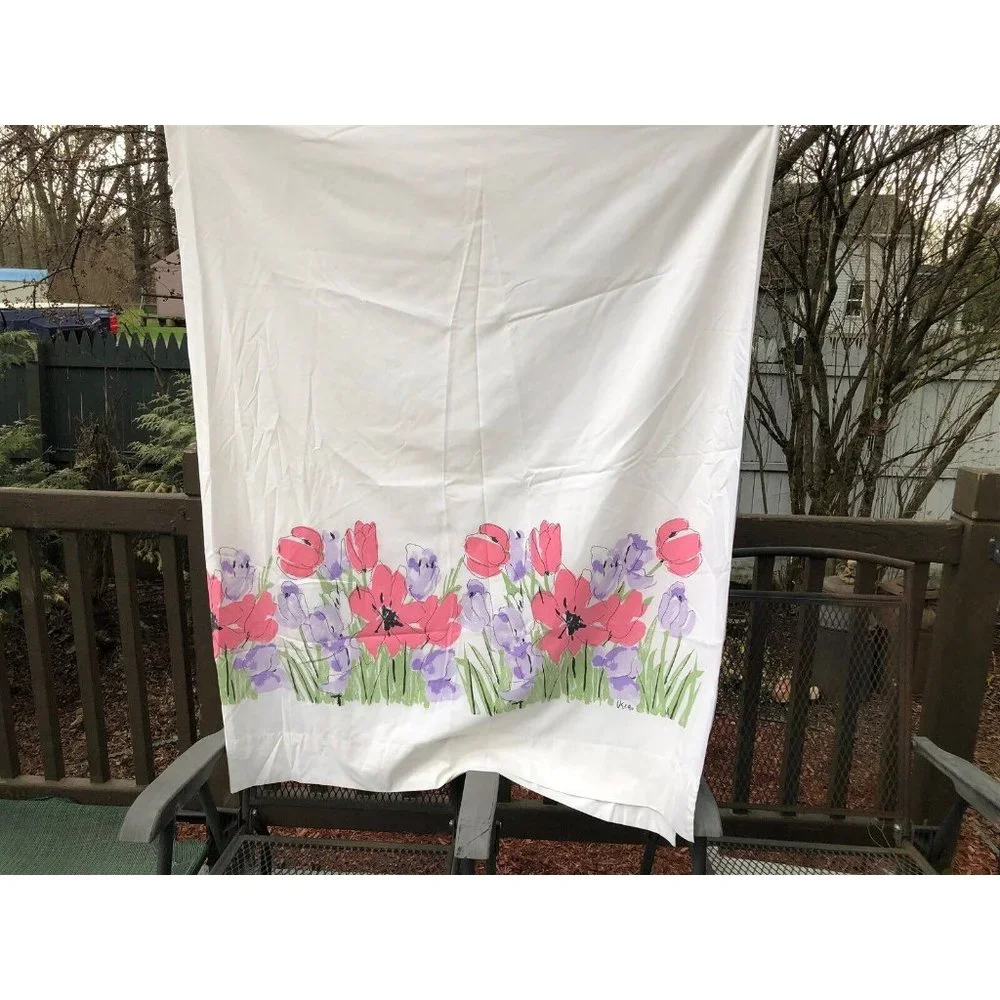 Vintage Vera Neumann Burlington Sheet Set Full Size Pink Poppy Tulips Flowers